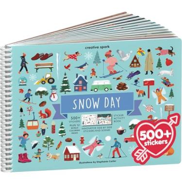 Imagem de Cupkin Livro de adesivos de dia de neve para crianças, livro de adesivos de inverno lado a lado, atividade divertida de viagem de carro, mais de 500 adesivos infantis + 12 cenas e páginas para