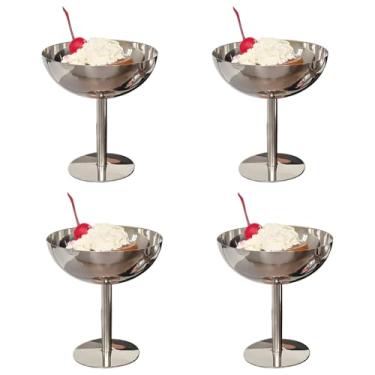 Imagem de Tomotato Tigela de sorvete, copo de sorvete de aço inoxidável de 200 ml, copos de sobremesa, tigela pequena fofa de sundae prata (4, altura)