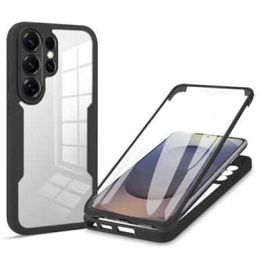 Imagem de POYUFRG Capa à prova de choque para Samsung Galaxy S26 Ultra/S26 Plus/S26, capa de vidro temperado transparente frente e verso, capa de proteção de lente com tudo incluído, preta, S26