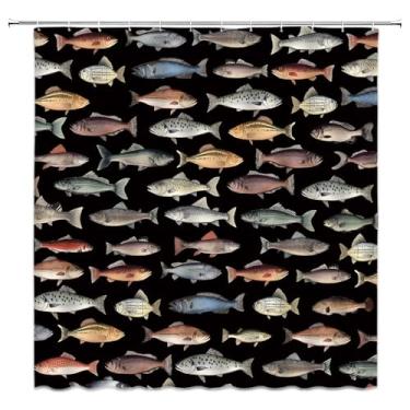 Imagem de Cortina de chuveiro vintage de peixe, rústica, cabana de fazenda, pesca, lago, peixes, chalé, caça, acampamento, trailer, tecido, conjunto de cortinas de banheiro com ganchos