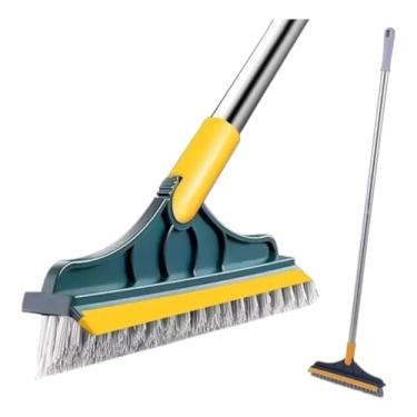 Imagem de Vassoura Escova Rodo Multifuncional 2 em 1 Angular | Escovão de Limpeza de Cantos 180° Articulado | Rodo de Silicone para Banheiro e Cozinha | Cerdas em V com Cabo de Inox