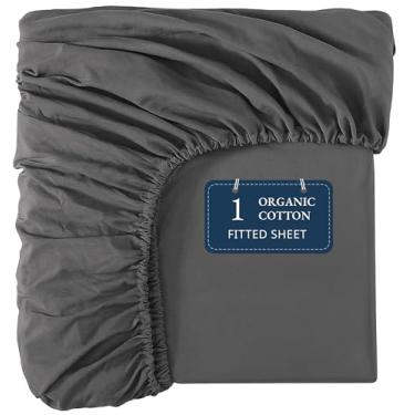 Imagem de Lane Linen Lençol de elástico 100% algodão orgânico Cal King (198 cm x 213 cm) - Lençol com elástico 100% algodão Cal King super macio - Lençol de cama leve e durável - Carvão