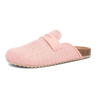 Imagem de NEWBELLA Pantufas femininas de tecido mule – sapatos de cortiça deslizantes para casa, confortáveis para uso interno/externo com suporte de arco para casa e jardim, rosa, 38