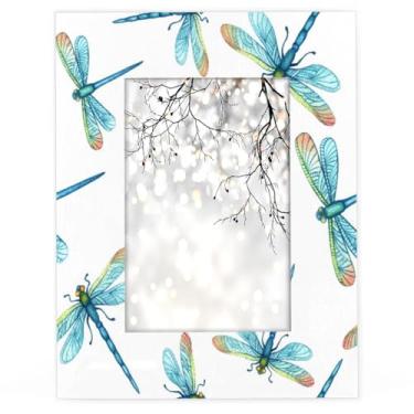 Imagem de Pardick Porta-retrato 12 x 18 cm, aquarela libélula, madeira, para exibição de imagens 12 x 18 cm sem tapete, moldura de mesa, para quarto, sala de estar, decoração de casa