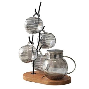 Imagem de Utensílios para servir bebidas quentes e frias, chaleira de vidro fria, chaleira de água quente, sala de estar, mesa de café, copo de água, bule de chá, conjunto de garrafa de água (cinza)
