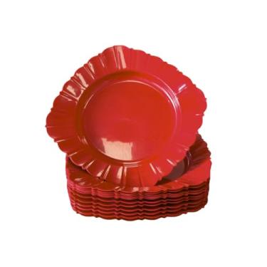 Imagem de Jogo de 50 Pratos Plásticos Brancos Quadrados - Reutilizáveis para Refeições, Festas, Churrascos e Porções de Petiscos, Utensílios Práticos (VERMELHO)