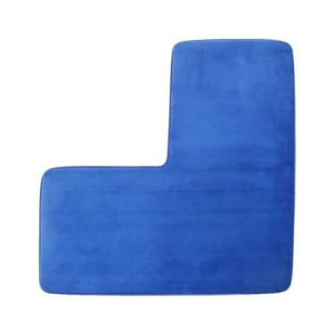 Imagem de Tapete de canto de banheiro em forma de L, 1 peça de lã coral de cor sólida, antiderrapante, tapete de entrada, tapete de cozinha absorvente de água (azul)