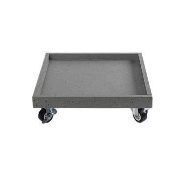 Imagem de KEG801302 Bandeja de gotejamento de vaso de flores de imitação de granito móvel com rodas, prato quadrado de resina sintética para plantas em vasos (cinza, grande)