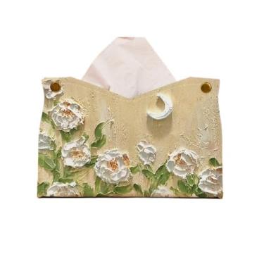 Imagem de Suporte de caixa de lenços leve estilo luxuoso capa de caixa de lenços colorida pintura a óleo couro PU suporte de lenços de papel de escritório suporte dispensador de guardanapo capa de caixa de