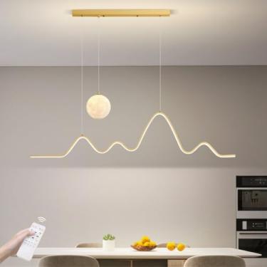 Imagem de Luminária pendente para sala de estar, LED, dimerizável com controle remoto, altura ajustável, lustre moderno para quarto, mesa de jantar, em alumínio e acrílico (Cor:
