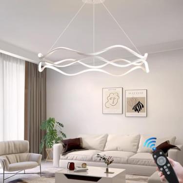 Imagem de Lustre LED moderno preto com intensidade de cor ajustável (3000K-6000K), controle remoto e design criativo em formato de coroa. Ideal para mesa de bilhar, sala de jantar, cozinha e sala de e