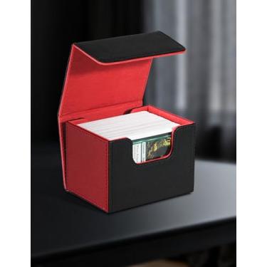 Imagem de Caixa de baralho de cartas para MTG, caixa de armazenamento de cartões colecionáveis com visor Commander serve para mais de 100 mangas duplas, organizador para CCG TCG Sports (preto e vermelho)