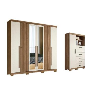 Imagem de Guarda Roupa 2 Peças (1guardaroupa+1cômoda) Qc355 Jatoba/areia - Santos Andirá