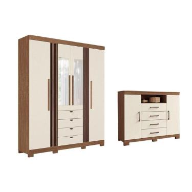 Imagem de Guarda Roupa +cômoda 2 Peças Qc268 Jatoba/areia - Santos Andirá