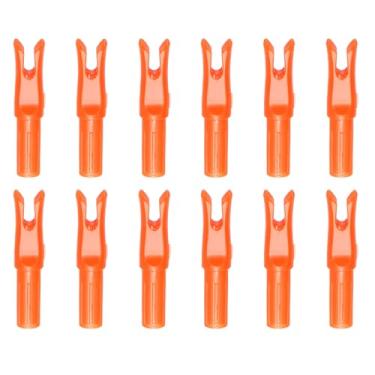 Imagem de YELARXI Nocks de flecha de tiro com arco, peças de substituição de flechas de plástico, acessório para (DIY Hunting Shooting/composto/arco recurvo) 6,2 mm/0,6 cm ID e 12 peças e plástico e laranja