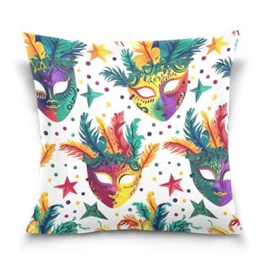 Imagem de ATTX Capas de almofada com padrão de máscaras de carnaval 50 x 50 cm capas decorativas com zíper para sala de estar sofá-cama (84)