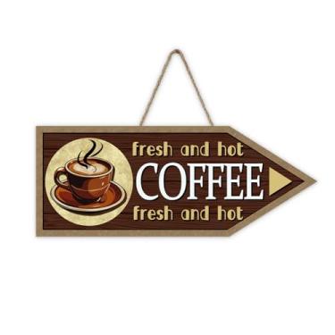 Imagem de Bolisom Placa para porta da frente de café fresco e quente, cabide vintage de placa de madeira, escritório, café, loja, estação, decoração de casa, coroa de madeira retrô com cafeína, casa de fazenda