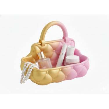 Imagem de Porta Joias Decorativo Estilo Bolsa Acolchoada | Organizador de Joias e Maquiagem para Penteadeira (DEGRADE DOURADO/LARANJA)