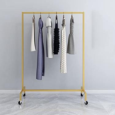Imagem de Trilhos de roupas pesadas, prateleiras de rolo comerciais vintage, prateleiras de secagem de loja de varejo, prateleiras de secagem de tubos industriais, dourado (80 × 165 cm)