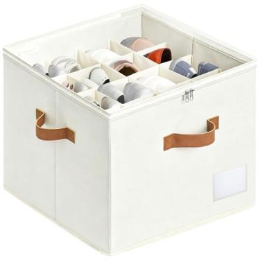 Imagem de Organizador de sapatos para Cloest – 1 caixa de armazenamento de sapatos ajustável para 8 a 16 pares com divisórias pop-up, 43 cm x 43 cm x 30 cm, organizador de caixa de sapatos com capa transparente