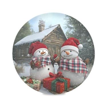 Imagem de STAYTOP Lindo boneco de neve de Natal, jogo americano redondo, 6 peças, tapetes de mesa antiderrapantes fáceis de limpar para casa, cozinha, churrasco, festa, decoração de mesa