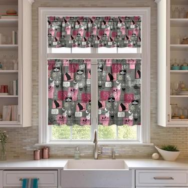 Imagem de Nojuikm Conjunto de 3 peças de cortinas e sanefas góticas de cozinha com caveiras engraçadas, design de cortinas sobre a pia para cozinha, quarto, lavanderia, decoração de casa 70 x 91 cm