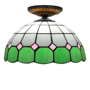 Imagem de Lustre de teto Tiffany de 30 cm (12 polegadas) com vitrais coloridos, estilo vintage, ideal para sala de estar, sala de jantar, quarto e corredor (cinza).