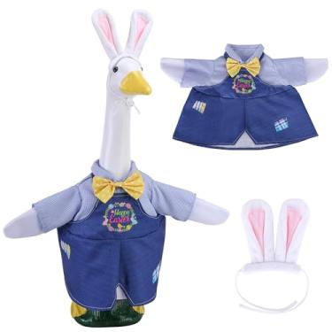 Imagem de Watayo 2 peças/conjunto de roupas de ganso para varanda de páscoa, fantasia de ganso feliz de coelhinho da Páscoa, linda saia de ganso de jardim, saia com suspensório e orelhas de coelho para