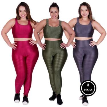 Imagem de Kit 3 Conj. Fitness Plus Size Top e Legging Cintura Alta - c4 KIT 3 BÁ