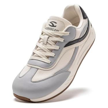 Imagem de HOBIBEAR Tênis feminino de bico largo, sem queda, confortável para caminhada ao ar livre, Bege-cinza, 11 Wide