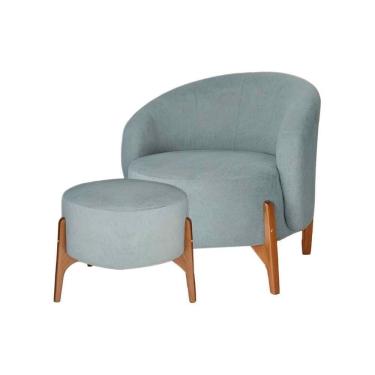 Imagem de Poltrona Decorativa Luxo Com Puff Ariela Bouclê Ds Home Bouclê Cinza Claro