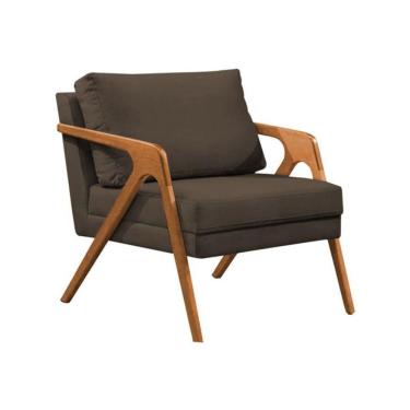 Imagem de Poltrona Sala De Estar Base Madeira Maciça Monique Cerejeira Marrom Veludo