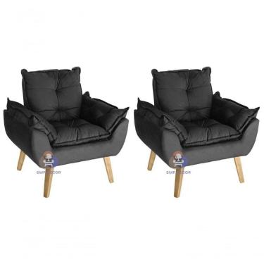 Imagem de Kit 02 Poltrona/cadeira Decorativa Glamour Com Pés Quadrado Preto