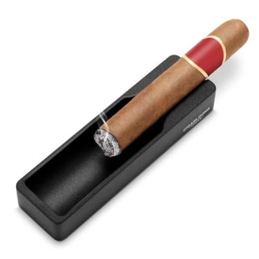 Imagem de Cinzeiro de metal para charuto com ranhura larga para charutos, suporte retangular para charutos, bandeja de cinzas para pátio externo, decoração de casa interna (preto)