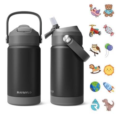 Imagem de RAYMYLO Garrafa de água infantil isolada de aço inoxidável, garrafa de água infantil de 340 g para meninos e meninas, copos infantis com canudo (frio por 24 horas, quente por 12 horas), pode ser