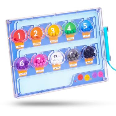Imagem de Blue Magnetic Color & Number Maze – Quadro de quebra-cabeça infantil Montessori de madeira e ABS com painel seguro, habilidades motoras finas e brinquedo educativo de combinação de cores para crianças