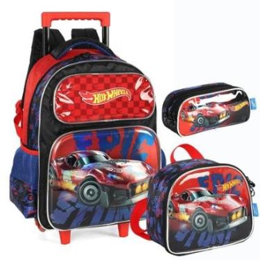 Imagem de Kit Mochila Rodinhas HOT WHEELS Luxcel IC42622 Vermelho-Unissex