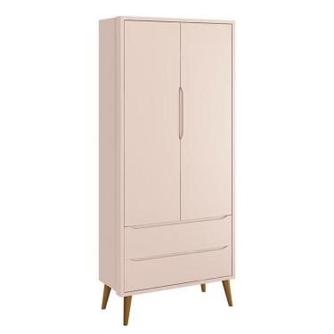 Imagem de Guarda Roupa Infantil 2 Portas Theo Retrô Rosa Fosco Com Pés Amadeirado - Reller Móveis Rosa Fosco
