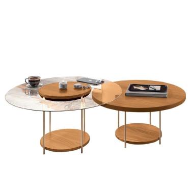 Imagem de Conjunto De Mesas De Centro Sky Com Tampo De Vidro E Em Mdf Cinamomo - Hb Móveis Cinamomo