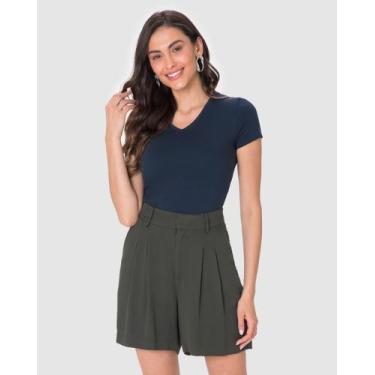 Imagem de Blusa Básica Feminina Decote V Em Algodão - Malwee, Azul marinho, G