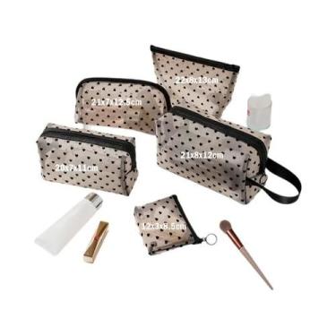 Imagem de Bolsa Cosmética Feminina De Malha Transparente, Organizador De Maquiag