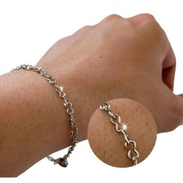 Imagem de Pulseira Malha Amendoim Aço Inox Prateada 20cm Masculina e Feminina, F