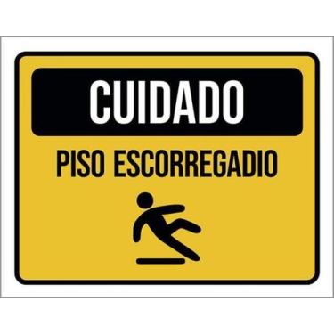 Imagem de Kit 10 Placas Cuidado Piso Escorregadio Amarela Ícone 27X35 - Sinalizo