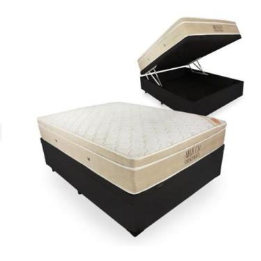 Imagem de Cama Box Baú Viúva 128 Tecido Sintético Preto com Colchão Ortobom Airt