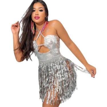 Imagem de Saia Fitilho Metalizado Fantasia De Carnaval 2025 Feminina, Prateado