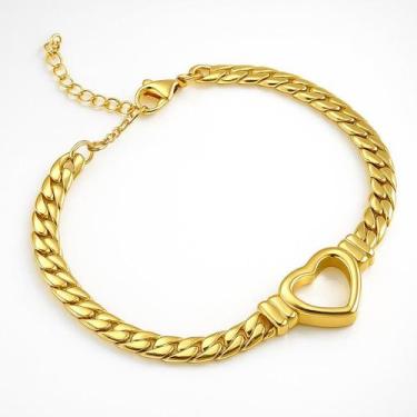 Imagem de Pulseira Grumet Grossa Pingente Coração Dourado Moda - Lojas La&Ny, Do
