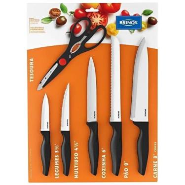 Imagem de Conjunto de Facas com 6 Peças Cross Preto - 2556/310 - BRINOX - Brinox