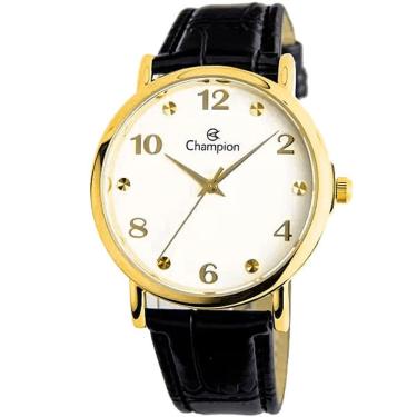 Imagem de Relógio Champion Feminino Dourado Couro Preto Cn24253b