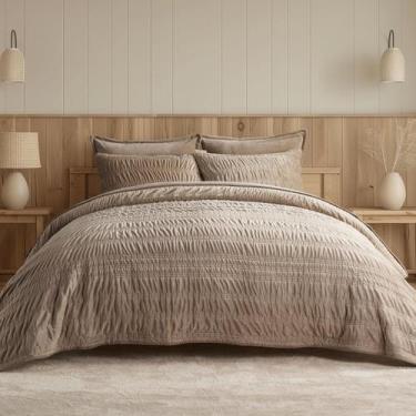 Imagem de Conjunto de edredões EVERGRACE Velvet King Size Khaki Tan com 2 capas