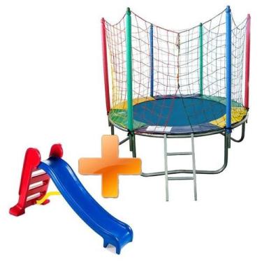 Imagem de Cama Elástica Pula Pula Trampolim 1,83m Nacional + Escorregador Médio 